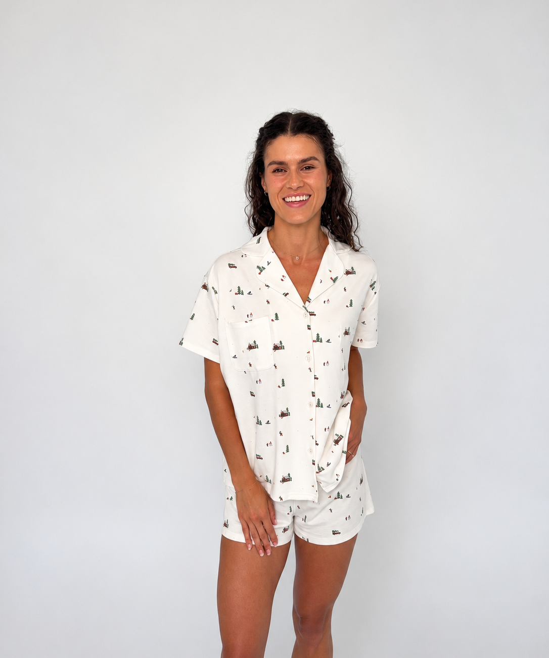 PRE ORDER | WOMENS BUTTON UP TOP | CHRISTMAS VILLAGE