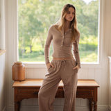 COTTON STRIPE PANTS | LATTE