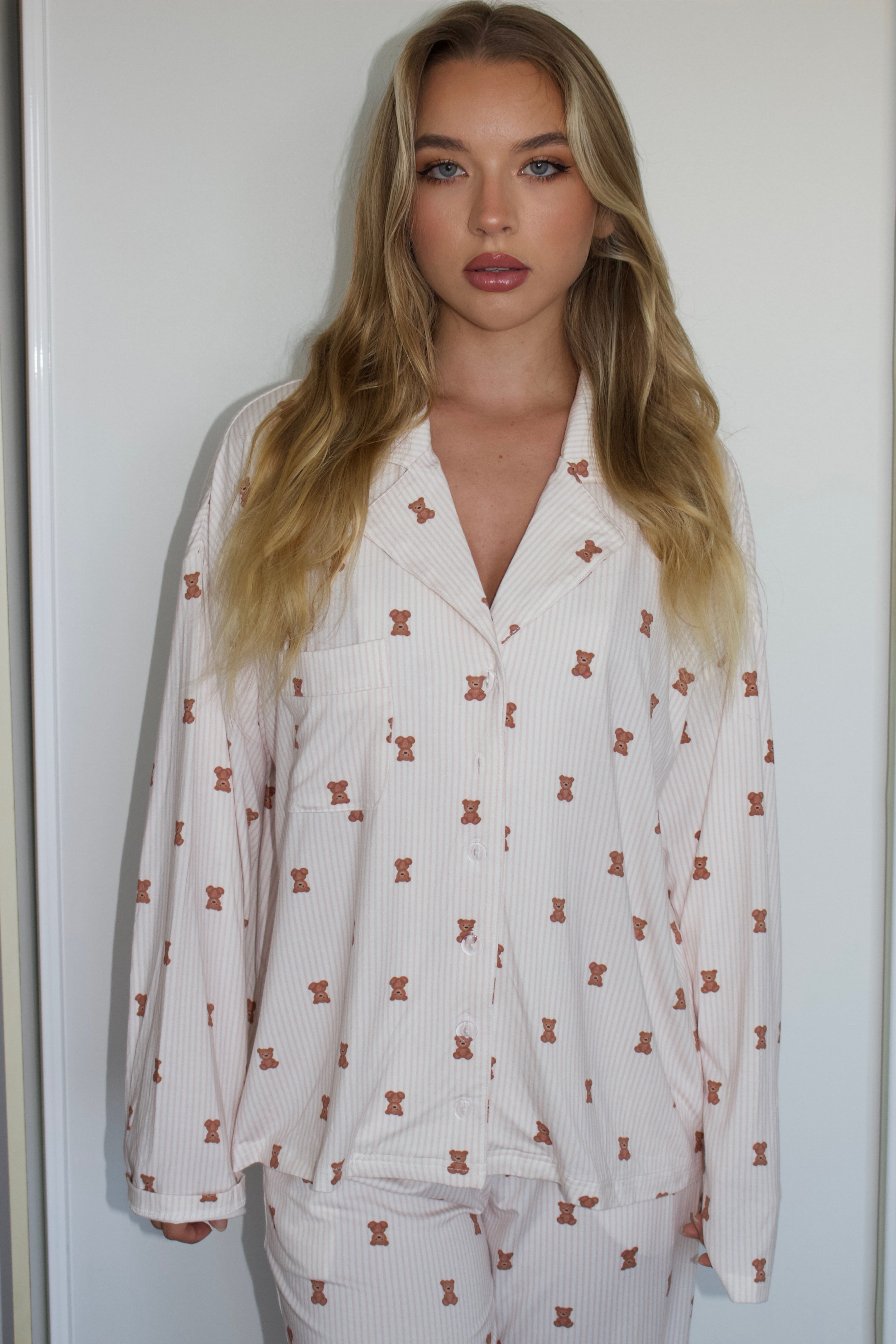 Teddy Classic Long Sleeve Button Up Top